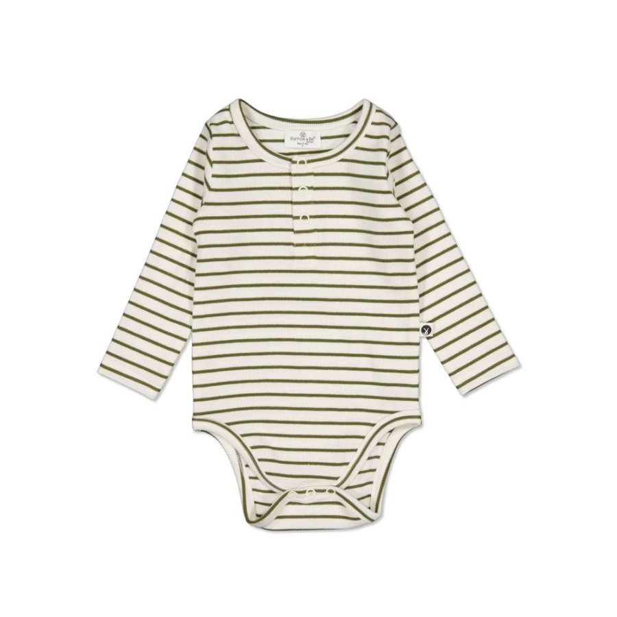 Shop Clothing Burrow and Be | Henley Rib Bodysuit - Olive Stripe