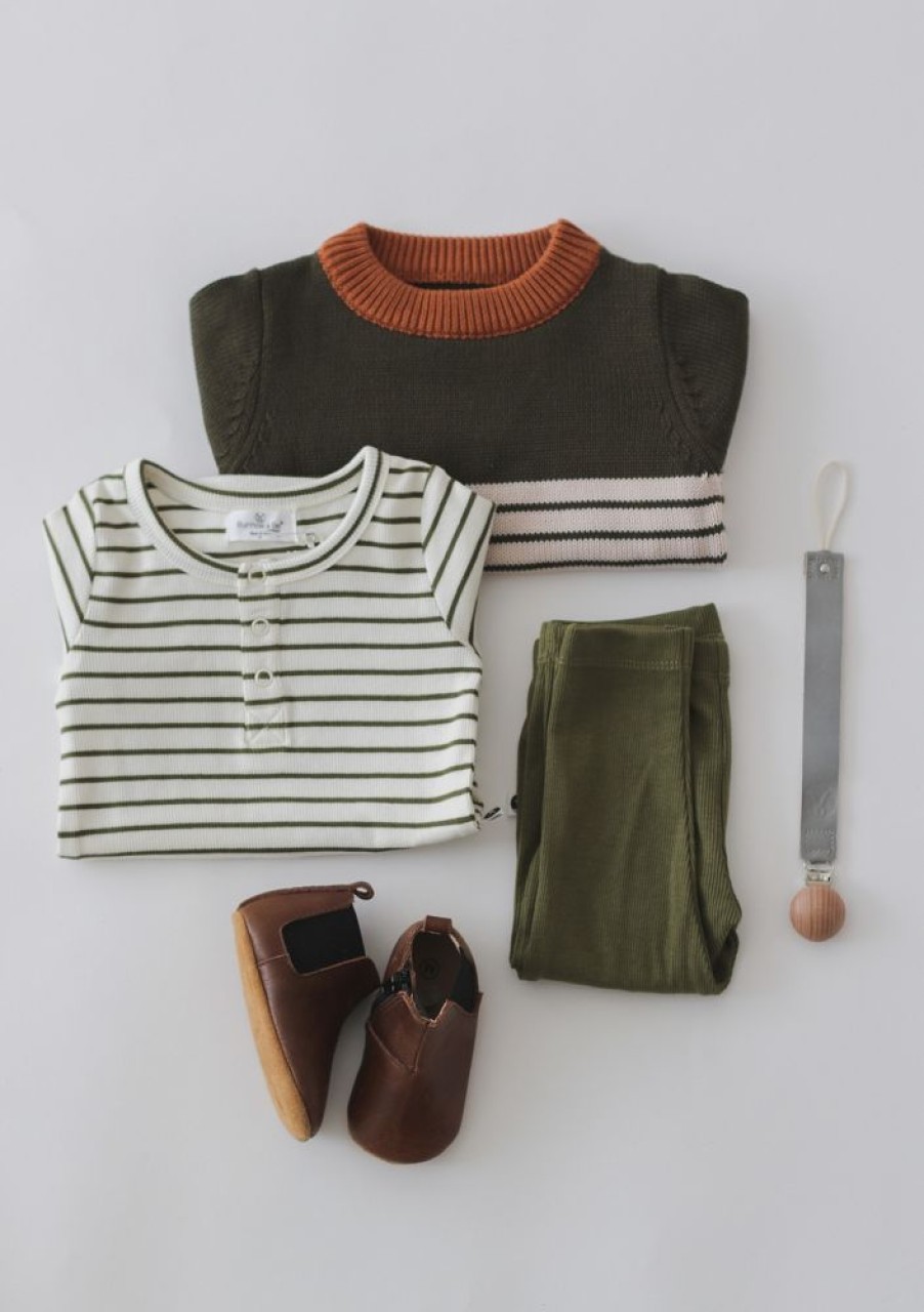 Shop Clothing Burrow and Be | Henley Rib Bodysuit - Olive Stripe