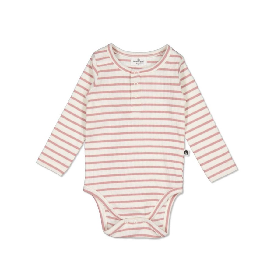 Shop Clothing Burrow and Be | Henley Rib Bodysuit - Dusty Rose Stripe