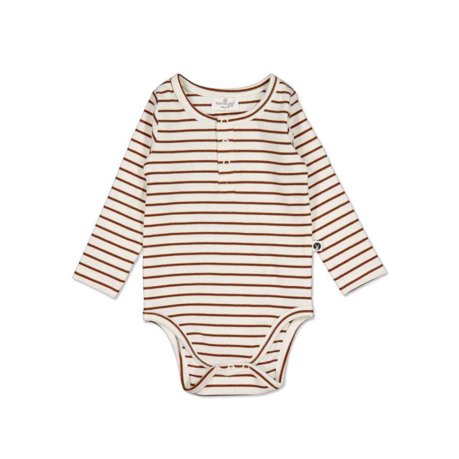 Shop Clothing Burrow and Be | Henley Rib Bodysuit - Russet Stripe