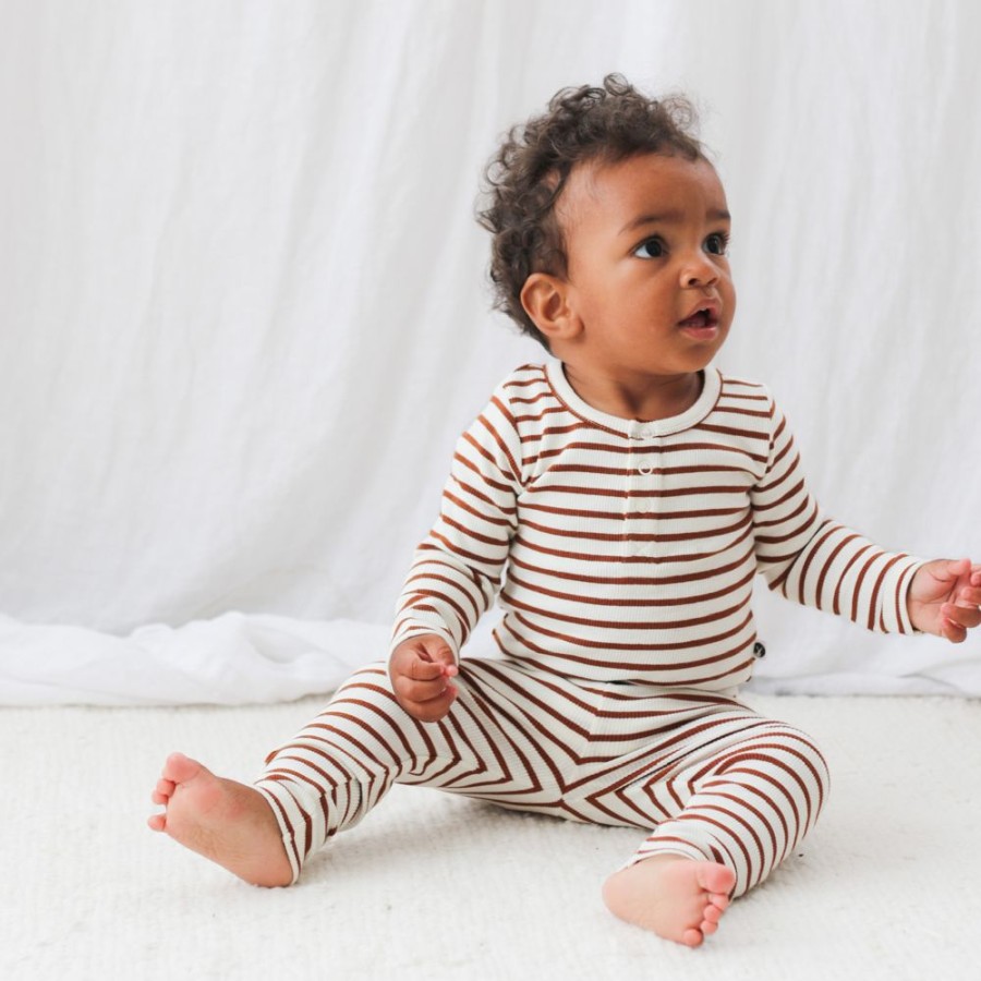 Shop Clothing Burrow and Be | Henley Rib Bodysuit - Russet Stripe