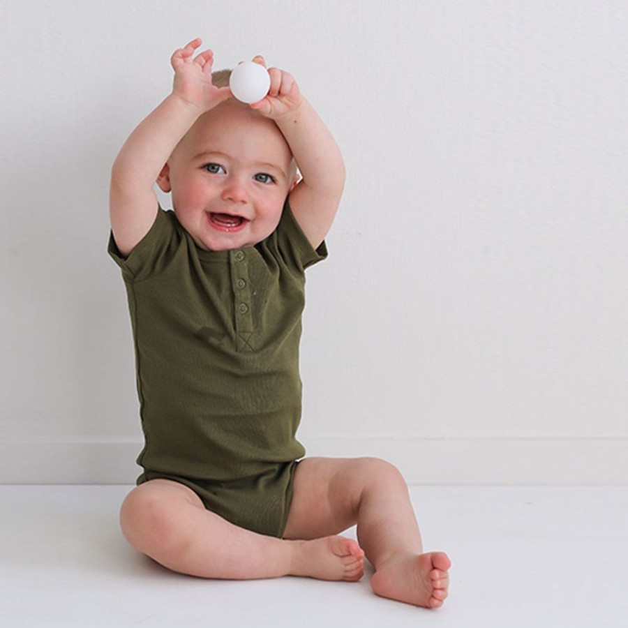 Shop Clothing Burrow and Be | Short Sleeve Henley Rib Bodysuit - Olive