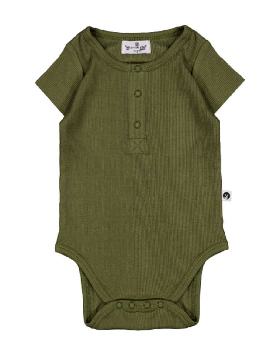 Shop Clothing Burrow and Be | Short Sleeve Henley Rib Bodysuit - Olive