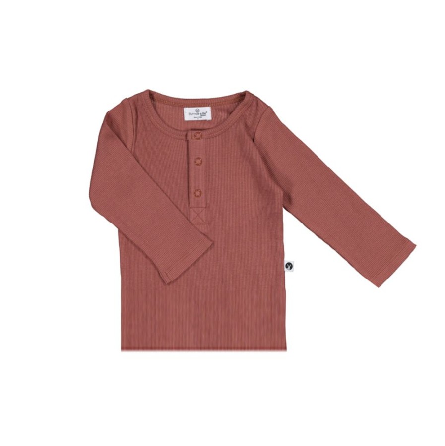 Shop Clothing Burrow & Be | Henley Rib Long Sleeve Top Clay