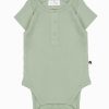 Shop Clothing Burrow and Be | Short Sleeve Henley Rib Bodysuit - Sage