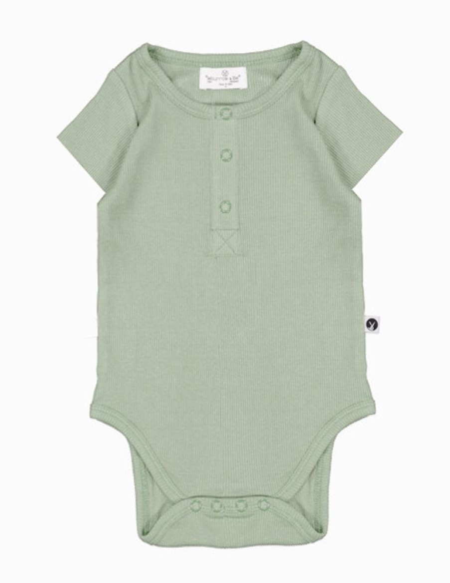 Shop Clothing Burrow and Be | Short Sleeve Henley Rib Bodysuit - Sage